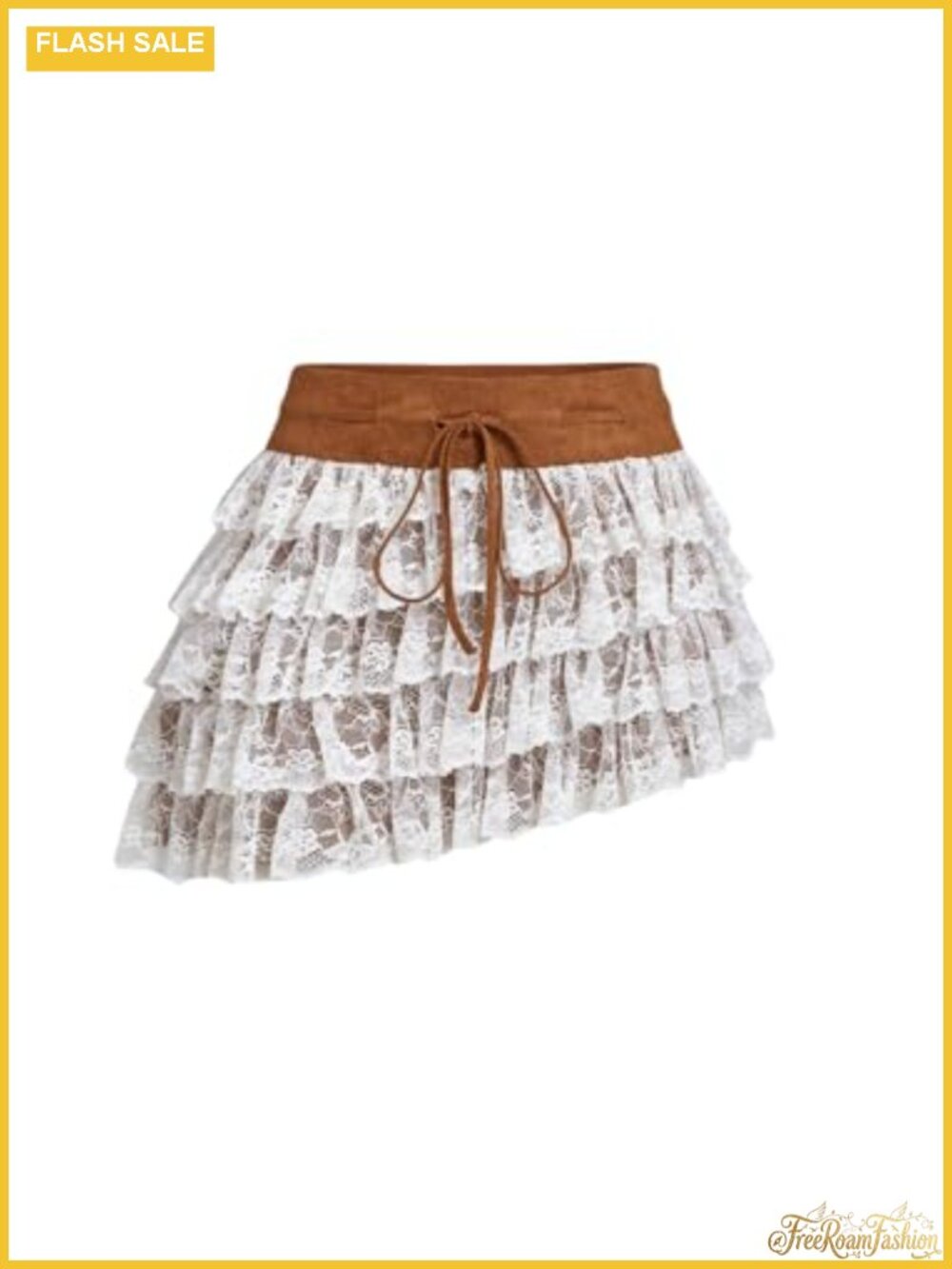Asymmetric Hem Lace Trim Tie Front Mini Pleated Skirt